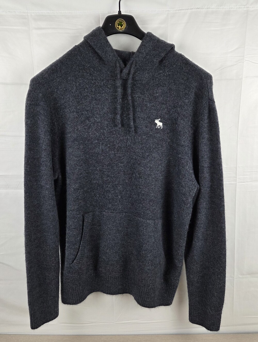 Abercrombie Fitch Acrylic Knit Pullover Hoodie Men Large Gray Pullover Moose